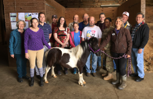 Group Photo in barn with mini horse at Inside The Equus Effect Course